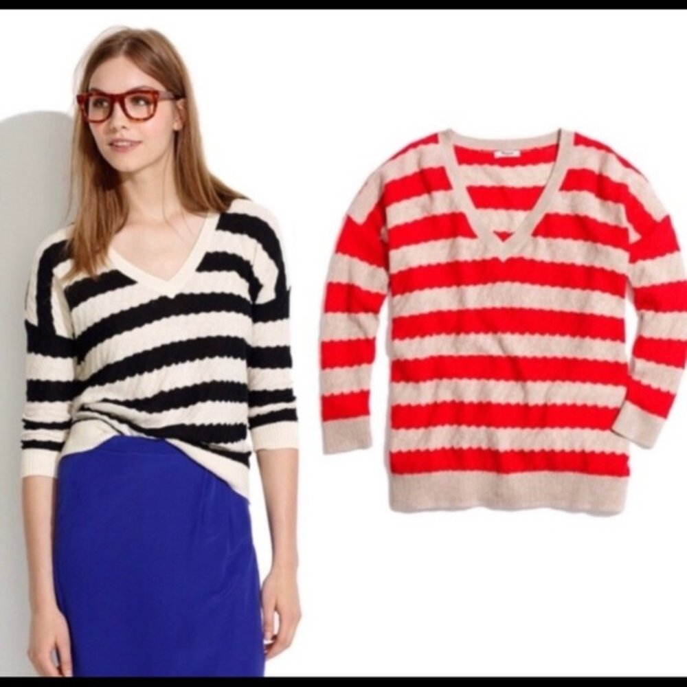 Madewell Lakeview Red/Cream Knit Sweater